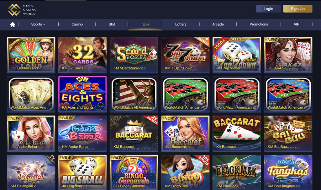 Games offered at Mega Casino World Bangladesh